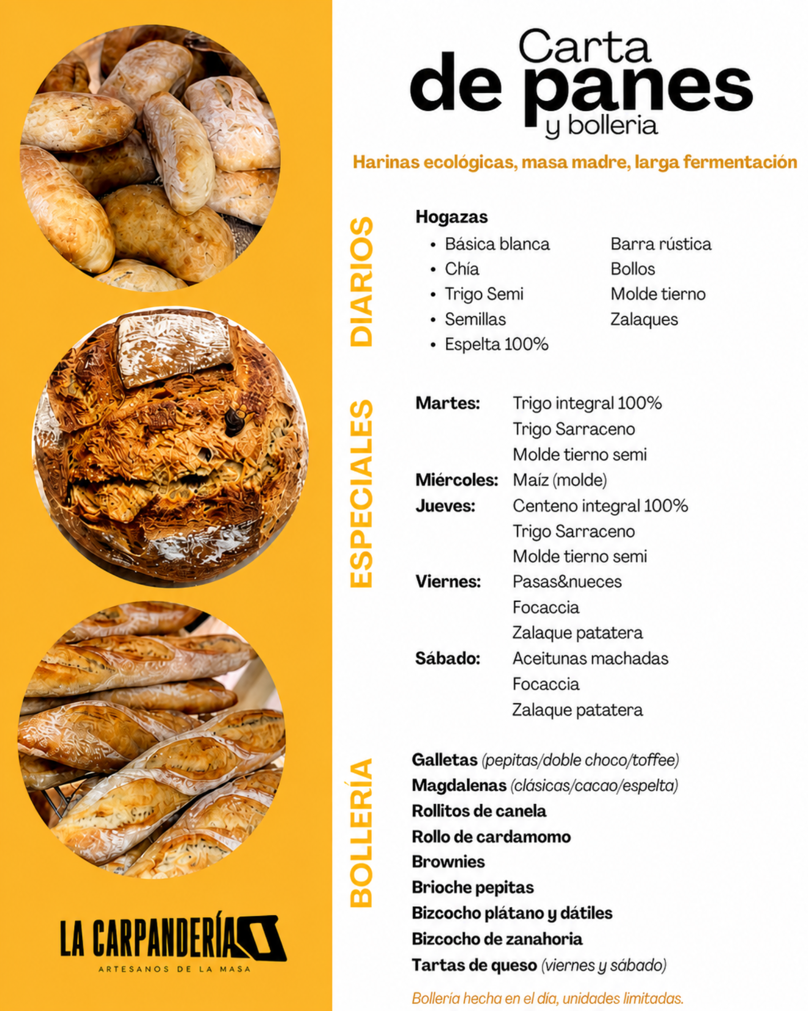 Carta de panes y bollería